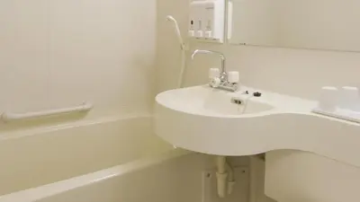 a white bathroom with a sink and a bath tub at Toyoko Inn Tokyo Monzen-nakacho Eitaibashi in Tokyo