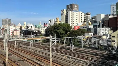 a group of train tracks in a city with buildings at Toyoko Inn Tokyo Uguisudani Ekimae in Tokyo