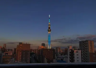 a view of the eiffel tower in a city at the Moto Hotel Asakusa in Tokyo