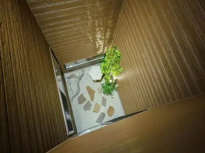 an overhead view of a room with two plants at YADOYA Ryusenjicho in Tokyo