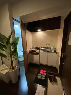 a small kitchen with a sink and a stove at Takemura Building 2nd floor in Tokyo