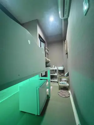 a room with a green and white room with a sink at \u8aa0\u5bb6\u3000MAKOTO HOSTEL in Tokyo