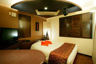 a hotel room with a bed and a flat screen tv at HOTEL CHECK INN BALI adult only in Tokyo