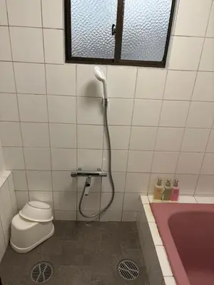 a bathroom with a shower and a toilet and a tub at City Hotel Dolphin in Tokyo