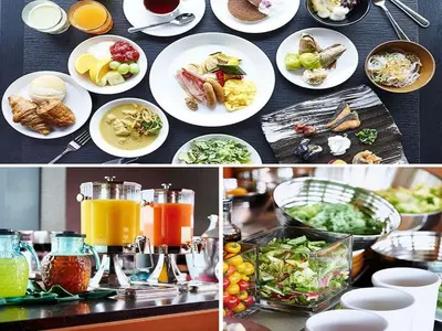 a collage of pictures of plates of food and drinks at SOTETSU GRAND FRESA TAKADANOBABA in Tokyo