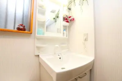 a bathroom with a white sink and a mirror at Takemura Building 107 in Tokyo
