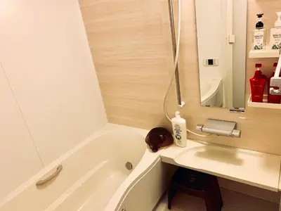 a bathroom with a bath tub and a sink at K.House in Tokyo