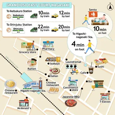 a map of the gandan east court krakatown at Near Ikebukuro, Kitchen & Laundry, Fast Wi-Fi, 4min to Station,Many restaurants nearby!! in Tokyo