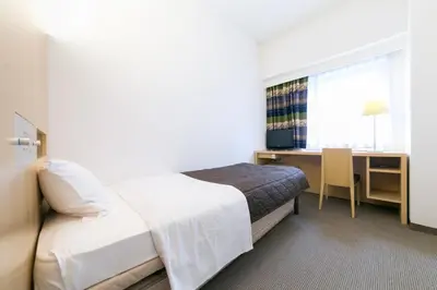 a hotel room with a bed and a desk at Pearl Hotel Kayabacho in Tokyo