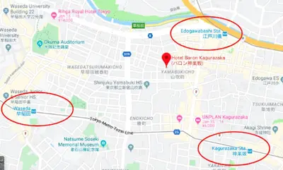 a map showing the locations of the proposed eruptions at Shinjuku area Industrial Chic apartment Walk 6min To Station in Tokyo