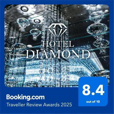 a poster for a hotel diamond tower with a chandelier at Hotel DIAMOND in Tokyo