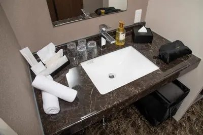 a bathroom counter with a white sink in a hotel room at \uff25\uff2e\uff34 \uff34\uff25\uff32\uff32\uff21\uff23\uff25 \uff21\uff33\uff21\uff2b\uff35\uff33\uff21 - Vacation STAY 85544v in Tokyo