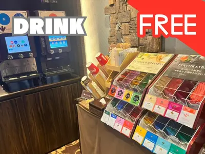 a drink counter in a store with a sign that reads drink free at BaliAn Resort Forest Ikebukuro in Tokyo