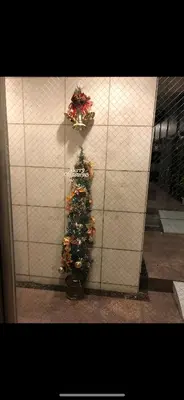a christmas tree in a corner of a wall at \u90fd\u5fc3\u306e\u5bb630 square meter king size bed, step meter, 3-person room201 in Tokyo