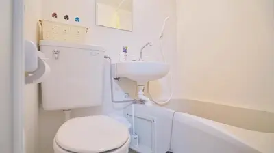 a bathroom with a white toilet and a sink at TOKYO ICHIBAN SHINJUKU in Tokyo