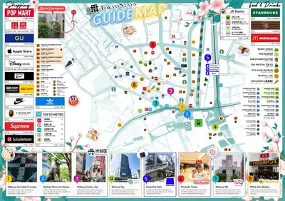 a map of the guillemite guide map at NEW!Shibuya Prime Unit, near Shibuya Sky & Hachiko in Tokyo
