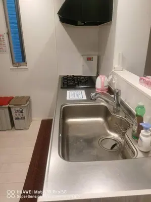 a kitchen counter with a sink and a stove at \u5c71\u624b\u7dda\u7530\u7aef\u99c5\u304b\u3089\u5f92\u6b695\u5206\u3001\u3068\u3066\u3082\u4fbf\u5229\u306a\u5834\u6240\u3067\u3059 in Tokyo