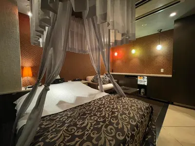a bedroom with a bed with a canopy at Hotel THE ATTA Adult Only in Tokyo
