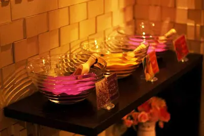 two baskets sitting on a black table withtags at Hotel Will\u6c60\u888b Adult Only in Tokyo