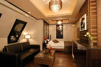a living room with a couch and a bed in a room at HOTEL Shuffle in Tokyo