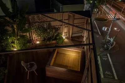 an overhead view of a building with a window at PDO INN Coffee & Open-air bath on the roof in Tokyo