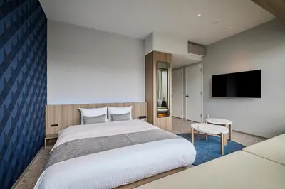 a bedroom with a large bed and a flat screen tv at fav TOKYO RYOGOKU in Tokyo