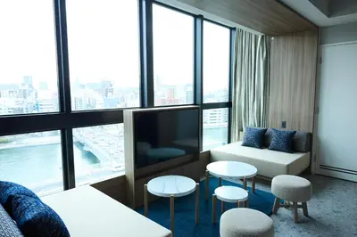 a hotel room with a view of a city at fav TOKYO RYOGOKU in Tokyo