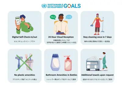 a set of icons of different types of cleaning and disinfecting services at Minn Asakusa Kappabashi in Tokyo
