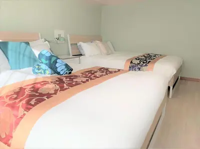 two beds sitting next to each other in a room at Autumn Apartment Shinjuku in Tokyo
