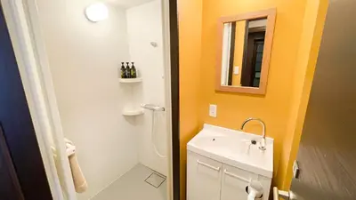 a small bathroom with a sink and a mirror at COGO Ryogoku in Tokyo