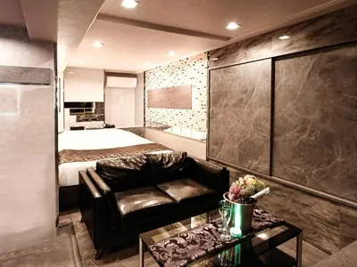 a hotel room with a bed and a couch and a table at HOTEL PARK SIDE in Tokyo