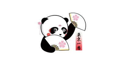 a panda bear is holding a book and a fan at TOKYO EXPERT SHINJUKU in Tokyo