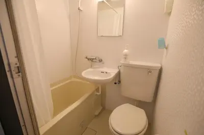 a small bathroom with a toilet and a sink at \u30d7\u30c1\u30db\u30c6\u30eb\u3000\u30b3\u30b9\u30e2\u30b9 in Tokyo