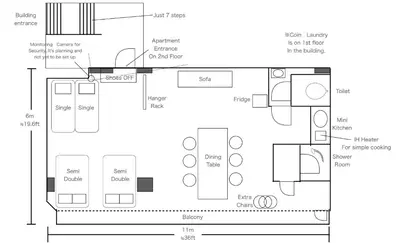 a floor plan of a bathroom with a shower at Spacious studio(62m2) in western Shinjuku in Tokyo