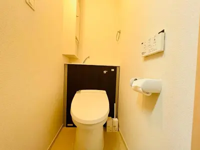 a bathroom with a toilet with a black door at Nishishinjuku 902-SJ0367 in Tokyo