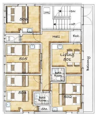 a drawing of a floor plan of a house at CentralTokyo・Shinjuku/ 4BedRooms/8Beds / old style in Tokyo
