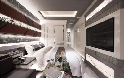 a large living room with a bed and a tv at HOTEL KABUKI in Tokyo