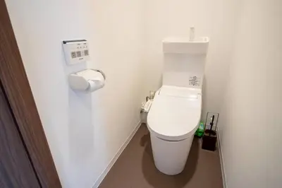 a bathroom with a toilet and a roll of toilet paper at Japanese Tradition Hotel Evergreen in Tokyo