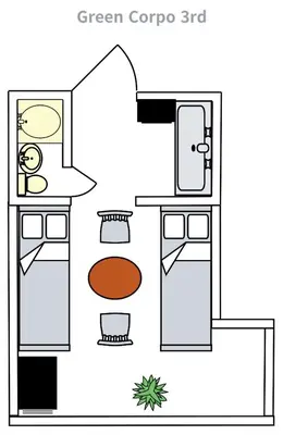 a diagram of a green corona floor at Close to Shinjuku!Twin beds,Projector,Appliances! in Tokyo