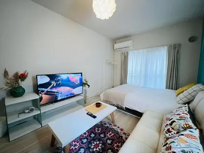 a room with a bed and a couch and a tv at OkuboZYZ SJ0244 in Tokyo